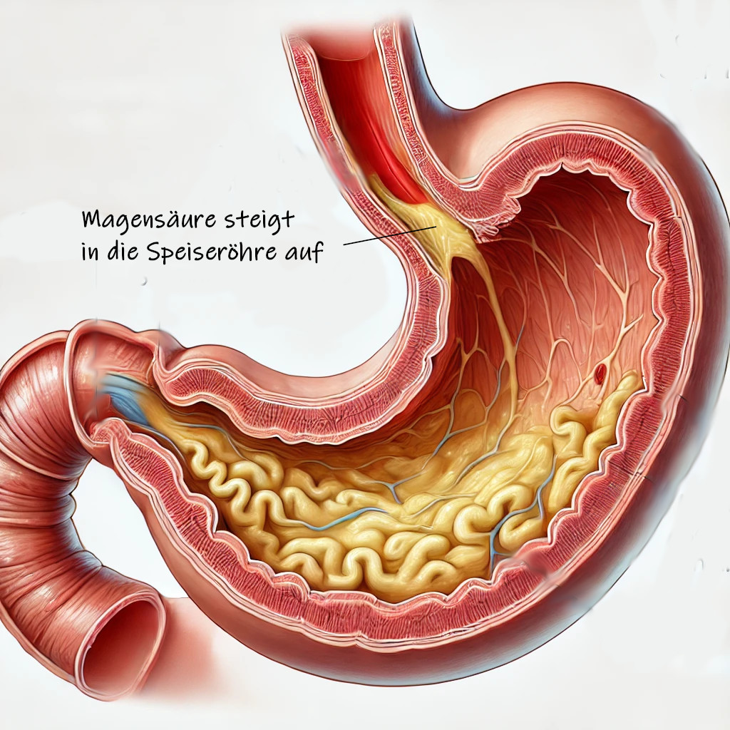 Bei zu wenig Magensäure schließt der bindegewebige Ring zwischen Speiseröhre und Magen nicht.